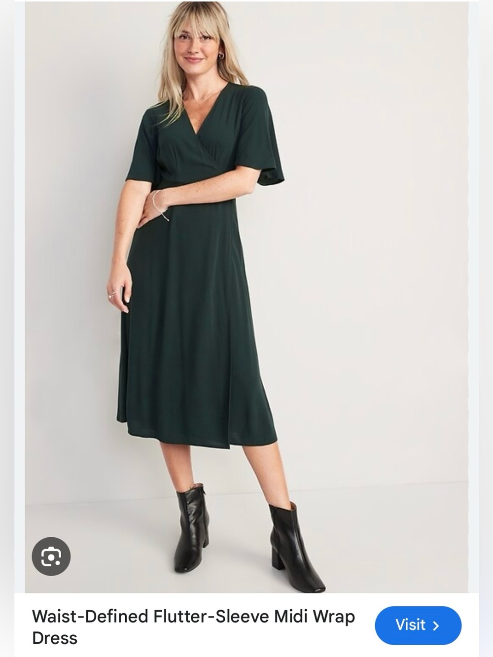 Old Navy Waist-Defined Flutter-Sleeve Midi Wrap Dress - Dark Green Size 3x